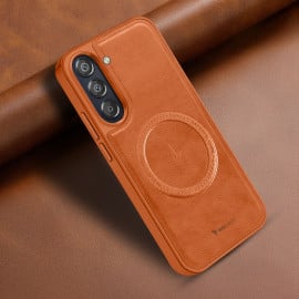 Vaku ® Samsung Galaxy F15 5G Maxtron Leather Stitched Magnetic Magsafe Non-Slip Grip Shockproof Back Cover