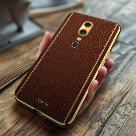 Vaku ® Oppo F11 Luxemberg Series Leather Stitched Gold Electroplated Soft TPU Back Cover