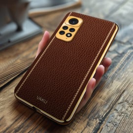 Vaku ® Redmi Note 11 Luxemberg Series Leather Stitched Gold Electroplated Soft TPU Back Cover