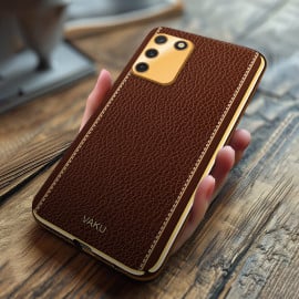 Vaku ® Samsung Galaxy S10 Lite Luxemberg Series Leather Stitched Gold Electroplated Soft TPU Back Cover