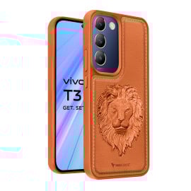 Vaku ® Vivo T3 5G Lion Embossed Luxury Designer Leather Protective Back Cover