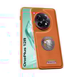 Vaku ® OnePlus 12R Regal Shield Metal Lion Engraved Leather Protective Back Cover