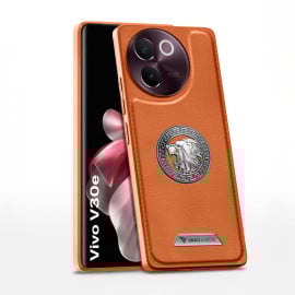 Vaku ® Vivo V30e 5G Regal Shield Metal Lion Engraved Leather Protective Back Cover