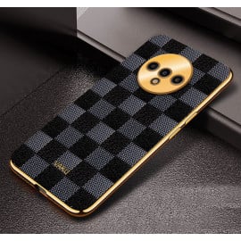 Vaku ® Oneplus 7T Cheron Series Leather Stitched Gold Electroplated Soft TPU Back Cover