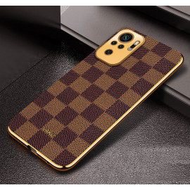 Vaku ® Redmi Note 10 Cheron Series Leather Stitched Gold Electroplated Soft TPU Back Cover