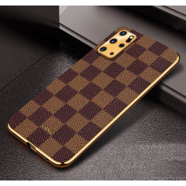 Vaku ® Samsung Galaxy S20 Plus Cheron Series Leather Stitched Gold Electroplated Soft TPU Back Cover