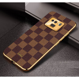 Vaku ® Samsung Galaxy Note 9 Cheron Series Leather Stitched Gold Electroplated Soft TPU Back Cover