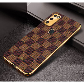 Vaku ® Samsung Galaxy M30S Cheron Series Leather Stitched Gold Electroplated Soft TPU Back Cover