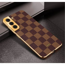 Vaku ® Samsung Galaxy S21 Plus Cheron Series Leather Stitched Gold Electroplated Soft TPU Back Cover