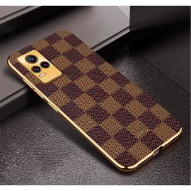 Vaku ® Vivo Y73 Cheron Series Leather Stitched Gold Electroplated Soft TPU Back Cover