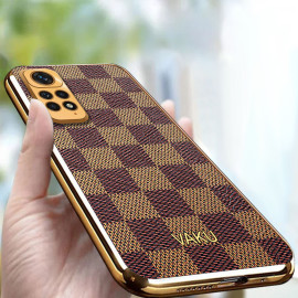 Vaku ® Redmi Note 11 Cheron Series Leather Stitched Gold Electroplated Soft TPU Back Cover
