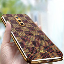 Vaku ® OnePlus 8 Cheron Series Leather Stitched Gold Electroplated Soft TPU Back Cover
