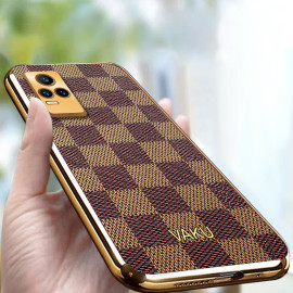 Vaku ® Vivo Y73 Cheron Series Leather Stitched Gold Electroplated Soft TPU Back Cover