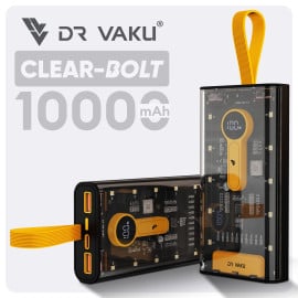 Dr Vaku ® Clear Bolt 10000 mAh Powerbank 20W Fast Charging, Triple Output Multi-Layer Protection SOS mode for iPhone 15 / 15 Pro / 15 Plus / 15 Pro Max , Android