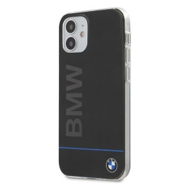 BMW ® Apple iPhone 12 Pro Max Shiny Hard Case Blue Horizontal Line and Printed Logo - Black