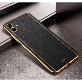 Vaku ® Samsung Galaxy A04 Luxemberg Series Leather Stitched Gold Electroplated Soft TPU Back Cover