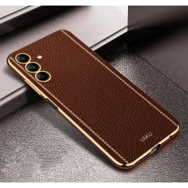 Vaku ® Samsung Galaxy A04s Luxemberg Series Leather Stitched Gold Electroplated Soft TPU Back Cover