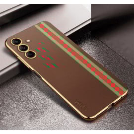 Vaku ® Samsung Galaxy M13 Felix Line Leather Stitched Gold Electroplated Soft TPU Back Cover