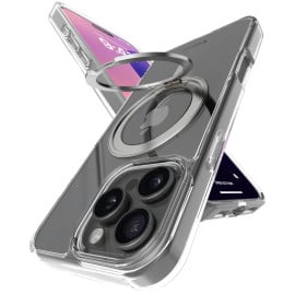 Vaku Luxos ® Apple iPhone 16 Pro Glassy Kickmag Back Cover with Magnetic Alloy Ring Metal Kickstand Scratch Resistant Slim Military-Grade Protection Cover