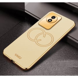 Vaku ® Vivo Y02 Skylar Leather Pattern Gold Electroplated Soft TPU Back Cover Case