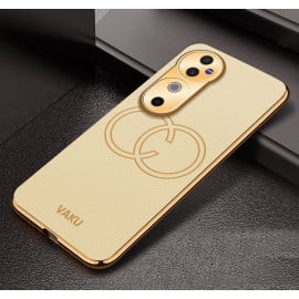 Vaku ® Vivo V40 5G Skylar Leather Pattern Gold Electroplated Soft TPU Back Cover