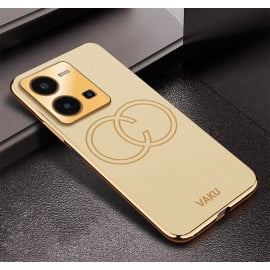 Vaku ® Vivo Y35 4G Skylar Leather Pattern Gold Electroplated Soft TPU Back Cover
