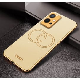 Vaku ® Vivo Y75 5G Skylar Leather Pattern Gold Electroplated Soft TPU Back Cover