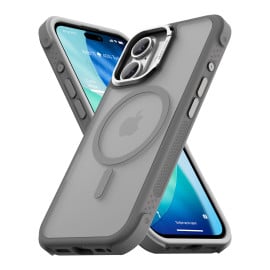 Vaku Luxos ® Apple iPhone 17 Thunder Magpro Translucent Scratch Resistant Military-Grade Protection Case With Stand Holder Metal Camera Ring Shockproof Back Cover