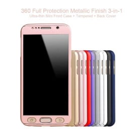 i-Paky ® Samsung Galaxy Grand 2 360 Full Protection Metallic Finish 3-in-1 Ultra-thin Slim Front Case + Tempered + Back Cover