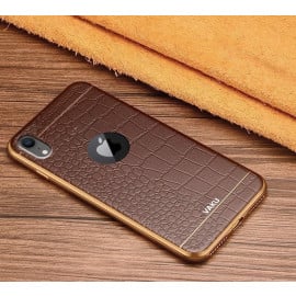 VAKU ® Apple iPhone XR European Leather Stitched Gold Electroplated Soft TPU Back Cover