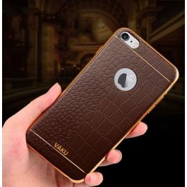 VAKU ® Apple iPhone 6 / 6S European Leather Stitched Gold Electroplated Soft TPU Back Cover