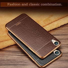 VAKU ® OPPO F1 PLUS European Leather Stitched Gold Electroplated Soft TPU Back Cover