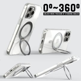 Vaku Luxos ® 2In1 Combo Apple iPhone 15 Pro Max Glassy Series Clear TPU Shockproof Back Cover with Magnetic Alloy Ring Metal Kickstand