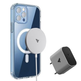 Vaku ® 3 in 1 Combo Apple iPhone 12  Mini Magpro Clear Magsafe Case with 20W Adapter , 15W Magsafe Charger