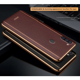Vaku ® Samsung Galaxy M11 Vertical  Leather Stitched Gold Electroplated Soft TPU Back Cover