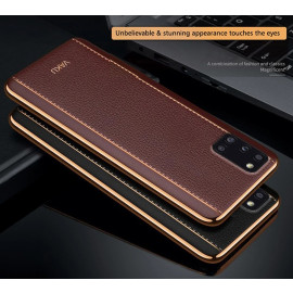 Vaku ® Samsung Galaxy A31 Vertical Leather Stitched Gold Electroplated Soft TPU Back Cover
