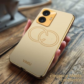 Vaku ® Vivo T1 4G Skylar Leather Pattern Gold Electroplated Soft TPU Back Cover