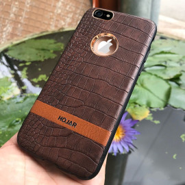 Hojar ® Apple iPhone 7 / 8 Stroco Series Crocodile Finish Gold Plated Textured Leather with Logo Display Back Cover Dark Brown