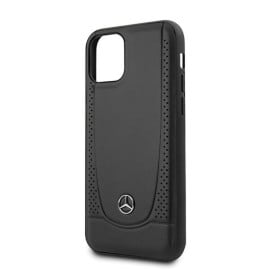 Mercedes Benz ® Apple iPhone 12 mini Urban Collection Genuine Smooth Leather Back Cover-Black