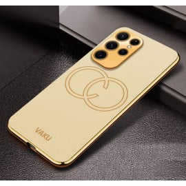 Vaku ® Samsung Galaxy S22 Ultra Skylar Leather Pattern Gold Electroplated Soft TPU Back Cover