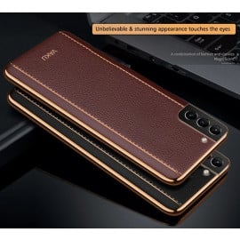 Vaku ® Samsung Galaxy S21 Vertical  Leather Stitched Gold Electroplated Soft TPU Back Cover