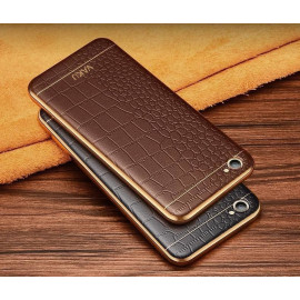 VAKU ® VIVO Y66 European Leather Stitched Gold Electroplated Soft TPU Back Cover
