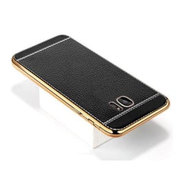 VAKU ® Samsung Galaxy S7 Edge Leather Stiched Gold Electroplated Soft TPU Back Cover