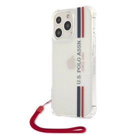 US Polo Assn ® Shiny with Red Nylon Cord New Design case for Apple iPhone 13 Pro Max (6.7") - Transparent