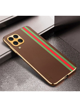 Vaku ® Samsung Galaxy M53 5G Felix Line Leather Stitched Gold Electroplated Soft TPU Back Cover Case