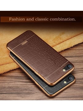 VAKU ® OPPO A57 European Leather Stitched Gold Electroplated Soft TPU Back Cover