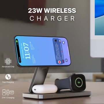 DR VAKU ® TRIXSTATION 3-in-1 MagSafe Wireless Charger Dock (23W) | Fast Charge iPhone, Watch & AirPods