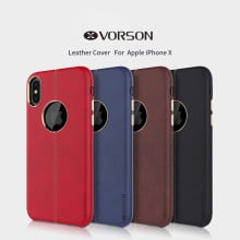 Vorson ® For Apple iPhone X / XS Lexza Series Double Stitch Leather Shell with Metallic Logo Display Back Cover