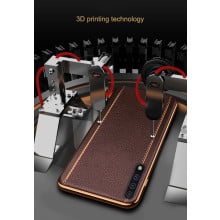 Vaku ® Samsung Galaxy A70 Vertical Leather Stitched Gold Electroplated Soft TPU Back Cover