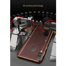 Vaku ® Samsung Galaxy M20 Vertical Leather Stitched Gold Electroplated Soft TPU Back Cover